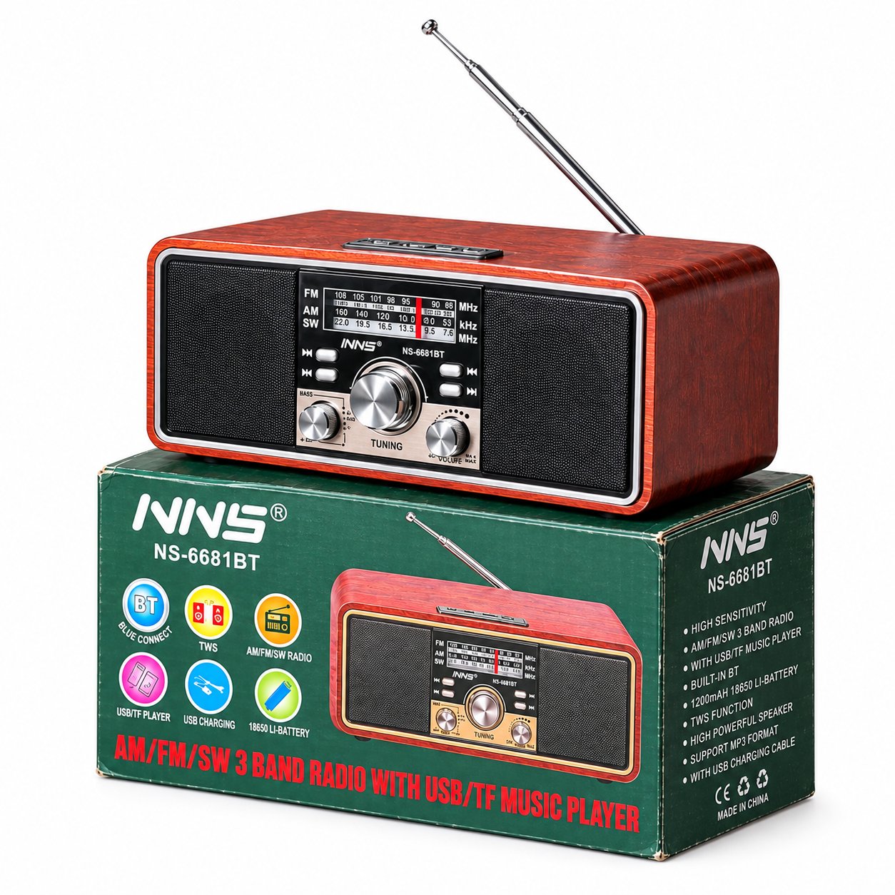 اسپیکر رادیو کلاسیک (چوبی) مدل NNS-6681BT